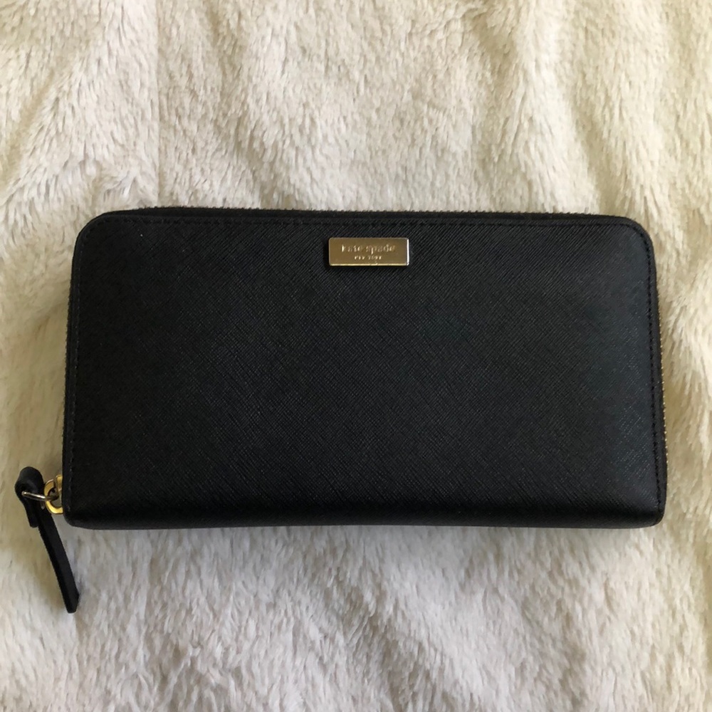 Authentic Kate Spade big black leather zip wallet